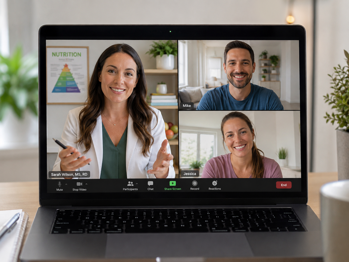 Video consulta con nutricionista y dos pacientes